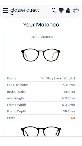 Glasses Direct 'Best Fit Machine' matches