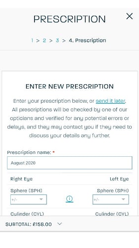 Glasses Direct prescription form