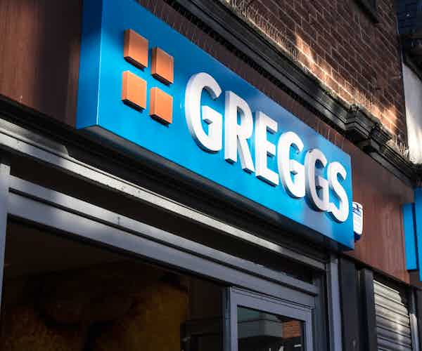 Exterior shot of a Greggs bakery.
